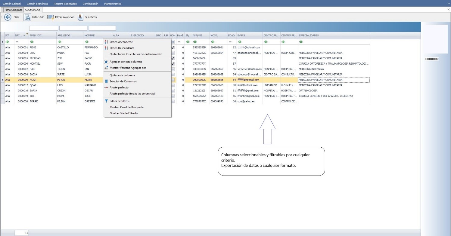 Columnas seleccionables y filtrables por cualquier criterio  1